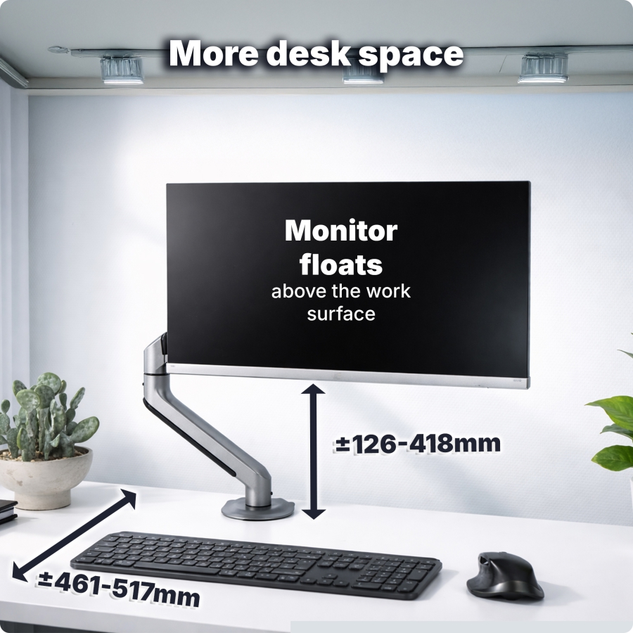3IDEE Flexi-Lite Single Monitor Arm - 1 Monitor - [13-32" / up to 9kg] - Stepless Height Adjustment